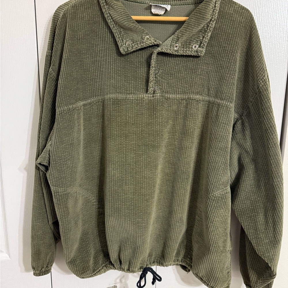 Vintage Sportica Green Corduroy Henley Pullover, size large